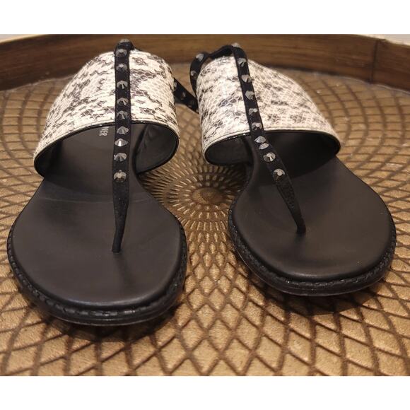 Donald J‎ Pliner Lacy Jeweled Ankle-Wrap Sandals Snake Bone/Black Leather 9 - Picture 7 of 10